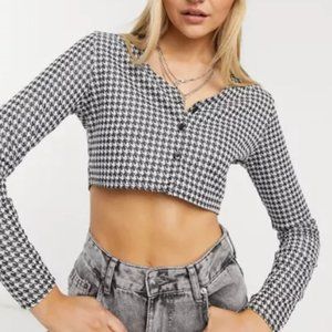 ASOS Rokoko Brand Cardigan and Bralette Set, B&W Houndstooth, Size XS